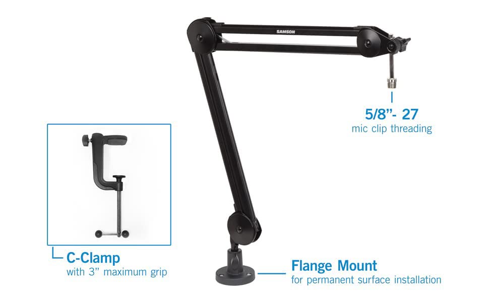 Samson MBA38 - Profesjonalne ramię mikrofonowe 38" do podcastów i transmisji strumieniowej - obrazek 2