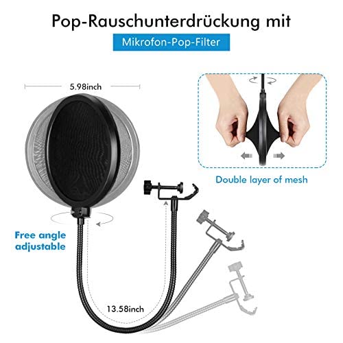 Profesjonalne ramię mikrofonu SUMKUMY z regulacją i ochroną pop adapterem - idealne do studia telewizyjnego, kompatybilne z Blue Yeti, Auna Snowball Nano - obrazek 5