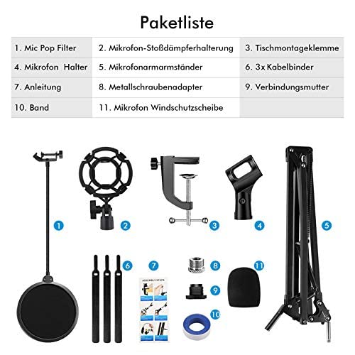 Profesjonalne ramię mikrofonu SUMKUMY z regulacją i ochroną pop adapterem - idealne do studia telewizyjnego, kompatybilne z Blue Yeti, Auna Snowball Nano - obrazek 4