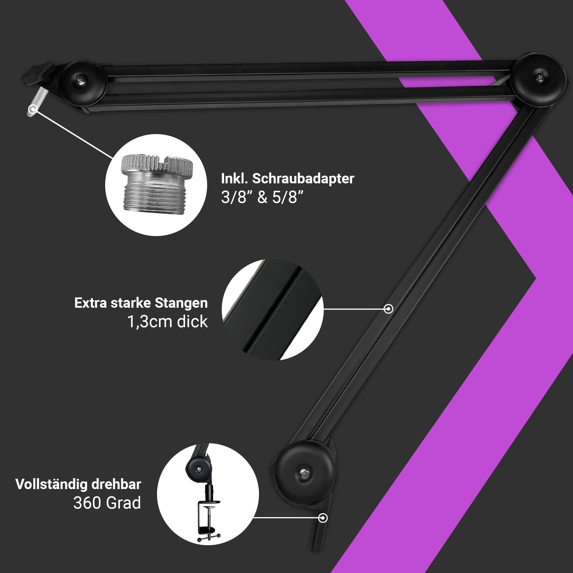 Profesjonalny uchwyt mikrofonowy SENSIC SA-10 z 360° dźwignią obrotową i adapterem 3/8 do 5/8 - idealny do redukcji szumów, koloru czarnego - obrazek 9