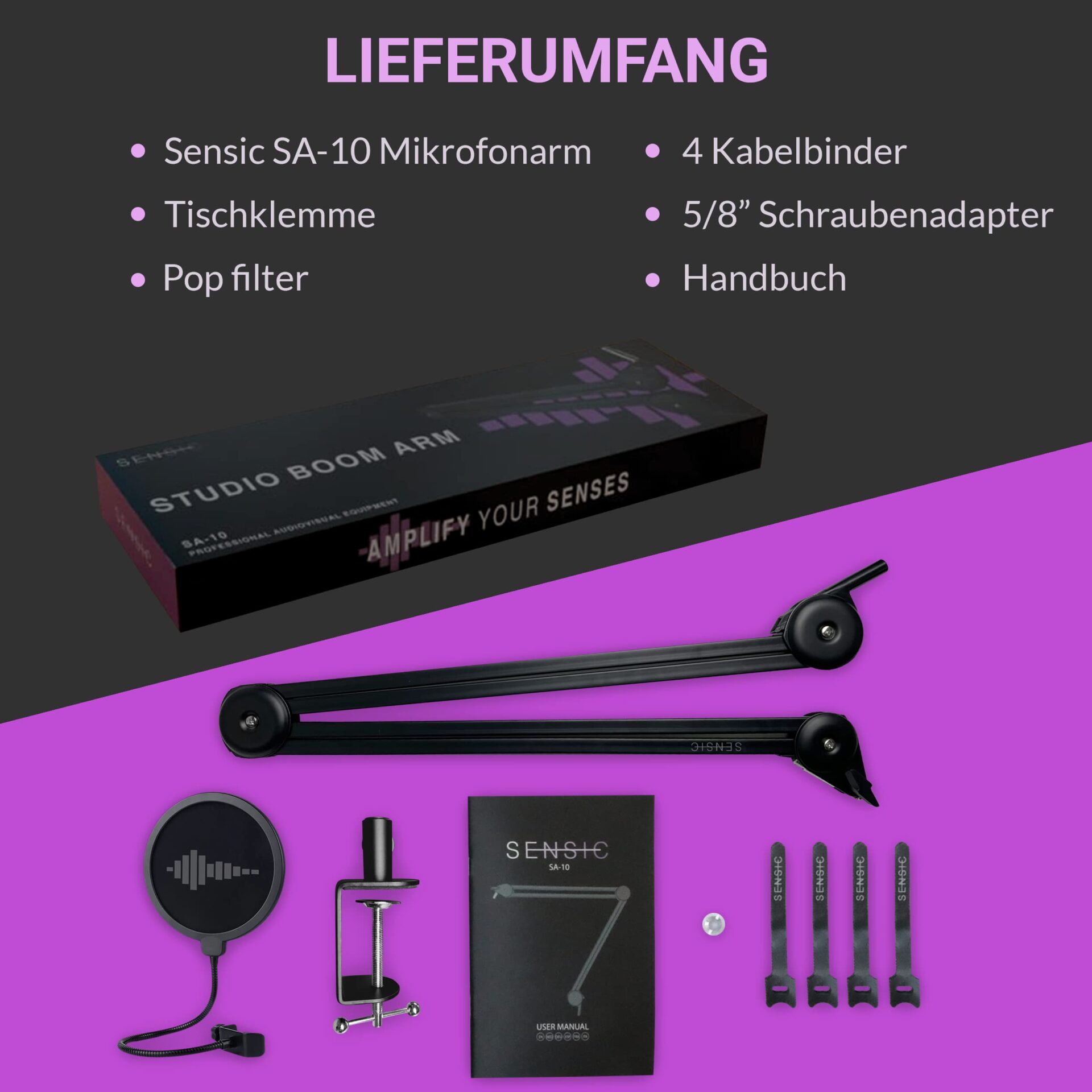 Profesjonalny uchwyt mikrofonowy SENSIC SA-10 z 360° dźwignią obrotową i adapterem 3/8 do 5/8 - idealny do redukcji szumów, koloru czarnego - obrazek 3