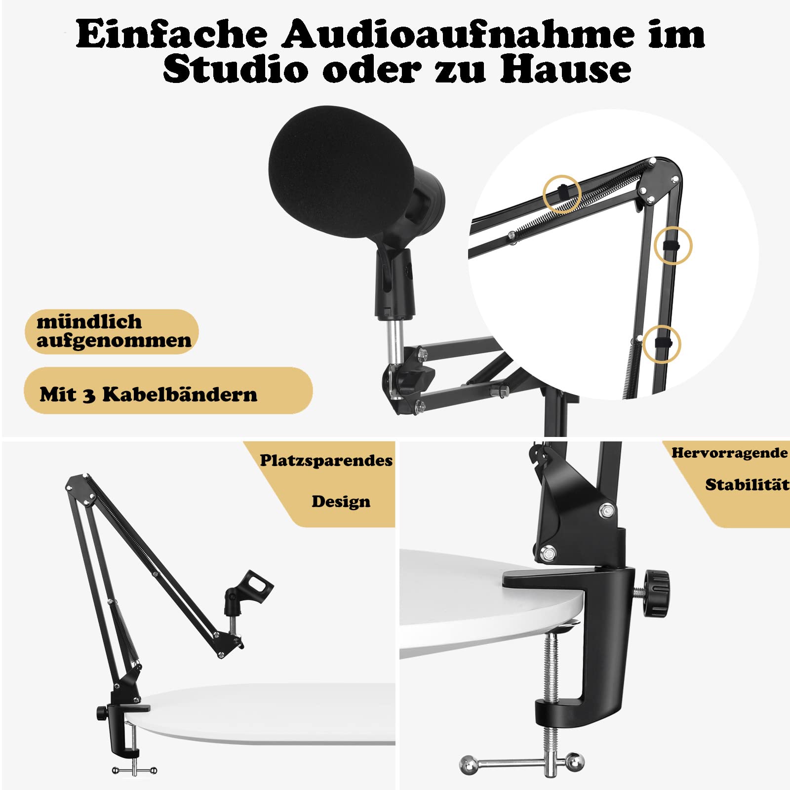 Profesjonalne ramię mikrofonu SUMKUMY z regulacją i ochroną pop adapterem - idealne do studia telewizyjnego, kompatybilne z Blue Yeti, Auna Snowball Nano - obrazek 8