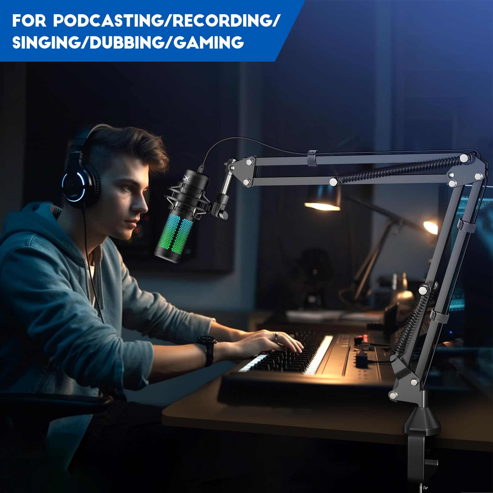 Aokeo AK-35 regulowany, kompaktowy, nożycowy, wiszący stojak mikrofono - obrazek 3