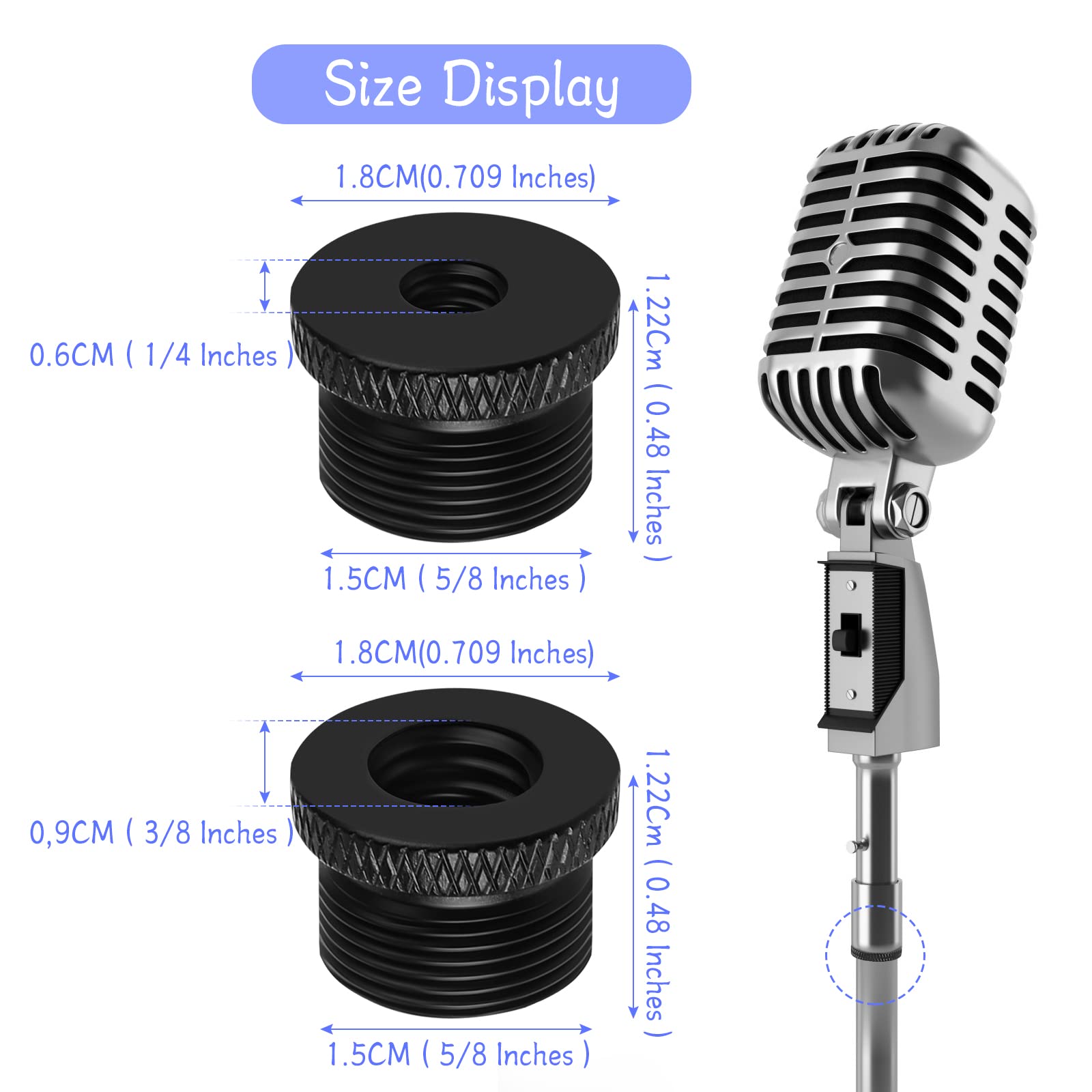 Zestaw adapterów do mikrofonu: 4 szt. adapter 1/4 żeński na 5/8 męski + 2 szt. 5/8 męski na 3/8 żeński - idealny do statywów i monitorów mikrofonowych - obrazek 2