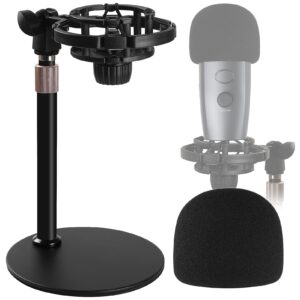 Stojak na mikrofon biurkowy z uchwytem przeciwwstrząsowym i piankową osłoną przeciwwiatrową regulowany mikrofon z ochroną redukuje hałas wibracyjny dla Blue Yeti Nano Mic by Frgyee