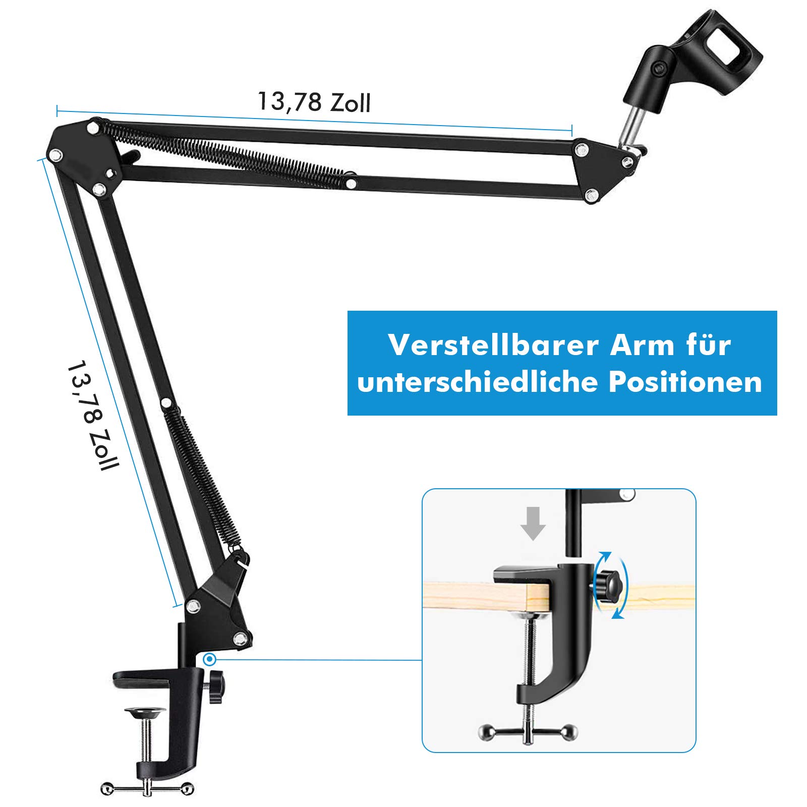 Profesjonalne ramię mikrofonu SUMKUMY z regulacją i ochroną pop adapterem - idealne do studia telewizyjnego, kompatybilne z Blue Yeti, Auna Snowball Nano - obrazek 7