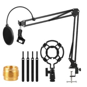 Stojak na mikrofon EEEKit z regulacją, adapterem śrubowym i filtrem Pop Filter - idealny do większości mikrofonów