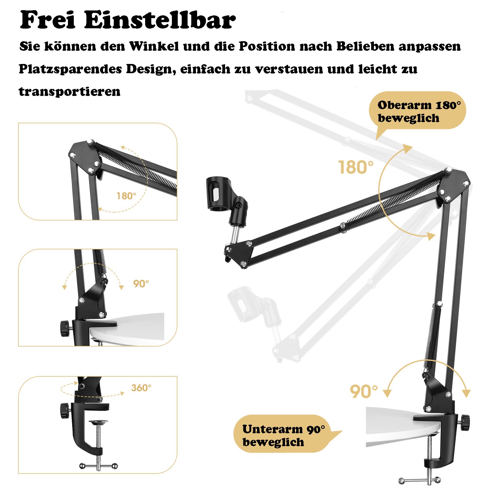 Profesjonalne ramię mikrofonu SUMKUMY z regulacją i ochroną pop adapterem - idealne do studia telewizyjnego, kompatybilne z Blue Yeti, Auna Snowball Nano - obrazek 9