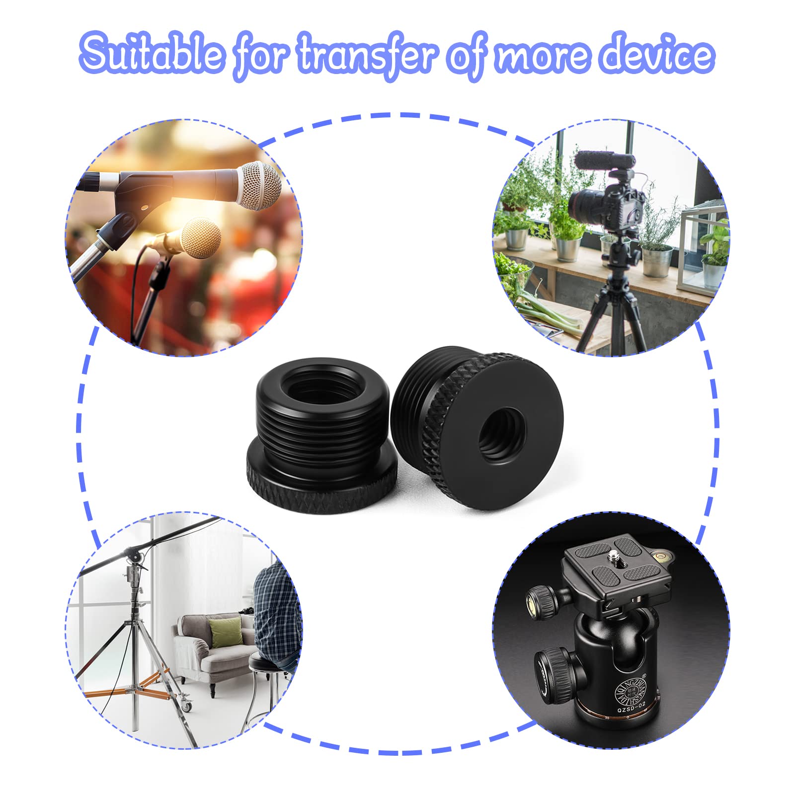 Zestaw adapterów do mikrofonu: 4 szt. adapter 1/4 żeński na 5/8 męski + 2 szt. 5/8 męski na 3/8 żeński - idealny do statywów i monitorów mikrofonowych - obrazek 4