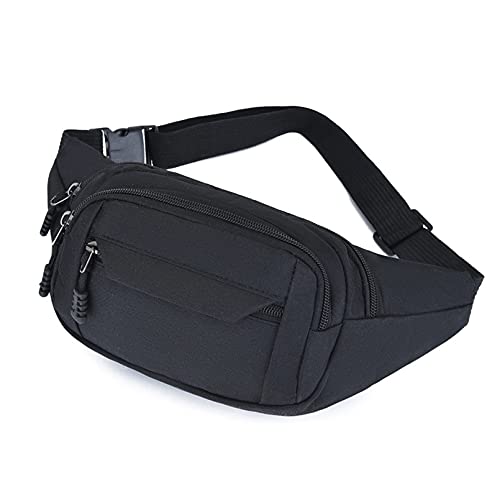 Torba na pasek duża pojemność 4 kieszenie zapinane na zamek błyskawiczny wodoszczelna torba na biodra damska i męska torba na brzuch do uprawiania sportu podróży wędrówek (czarna) - obrazek 2