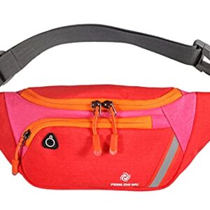 Torba biodrowa na pasek dla mężczyzn i kobiet wodoszczelny pasek pasek odblaskowy duża kieszeń na telefon komórkowy z regulowanym paskiem na ramię do wspinaczki górskiej biegania jazdy na rowerze do aktywności na świeżym powietrzu czerwony (czerwony) - 133