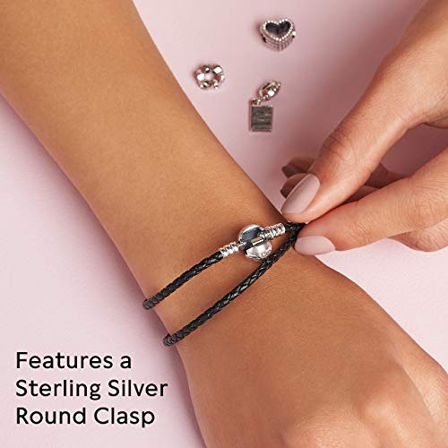 Pandora Icons skórzana bransoletka, srebrna, podwójna - obrazek 4