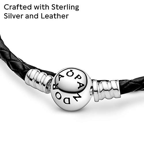 Pandora Icons skórzana bransoletka, srebrna, podwójna - obrazek 6