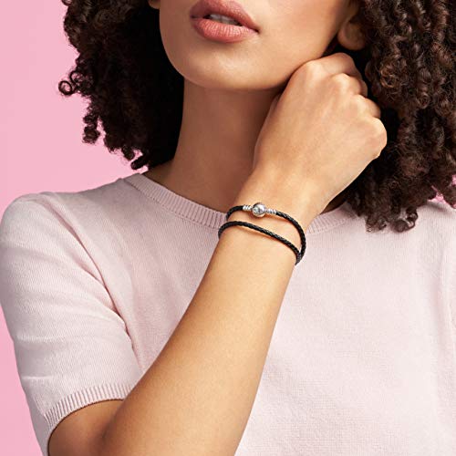 Pandora Icons skórzana bransoletka, srebrna, podwójna - obrazek 7