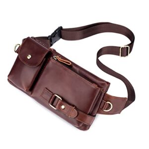 Nefli Torba na pasek z prawdziwej skóry z 5 kieszeniami na zamek błyskawiczny dla mężczyzn wielofunkcyjna torba biodrowa wodoszczelna torba na pas do biegania wędrówek jazdy na rowerze podróży kawa M