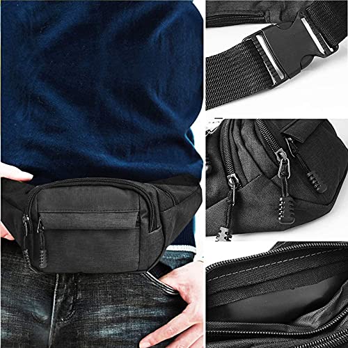 Torba na pasek duża pojemność 4 kieszenie zapinane na zamek błyskawiczny wodoszczelna torba na biodra damska i męska torba na brzuch do uprawiania sportu podróży wędrówek (czarna) - obrazek 5