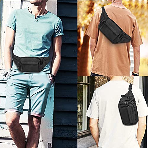 Torba na pasek duża pojemność 4 kieszenie zapinane na zamek błyskawiczny wodoszczelna torba na biodra damska i męska torba na brzuch do uprawiania sportu podróży wędrówek (czarna) - obrazek 4