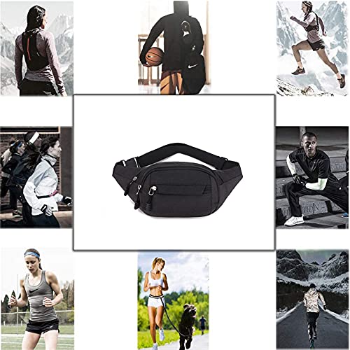 Torba na pasek duża pojemność 4 kieszenie zapinane na zamek błyskawiczny wodoszczelna torba na biodra damska i męska torba na brzuch do uprawiania sportu podróży wędrówek (czarna) - obrazek 3