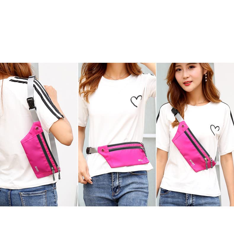 Torba na pasek torba na biodra sportowa pasek do biegania dla mężczyzn i kobiet do biegania wędrówek uprawiania sportów na świeżym powietrzu z regulowanym przyłączem na słuchawki (różowoczerwona) różowy/czerwony - obrazek 5