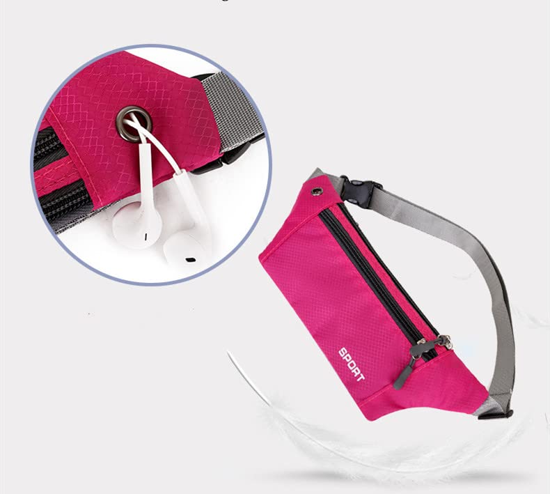 Torba na pasek torba na biodra sportowa pasek do biegania dla mężczyzn i kobiet do biegania wędrówek uprawiania sportów na świeżym powietrzu z regulowanym przyłączem na słuchawki (różowoczerwona) różowy/czerwony - obrazek 4