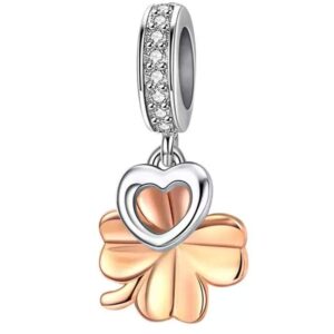 Zawieszka srebrna Charms serce i koniczyna do modułowej biżuterii - Srebro 925