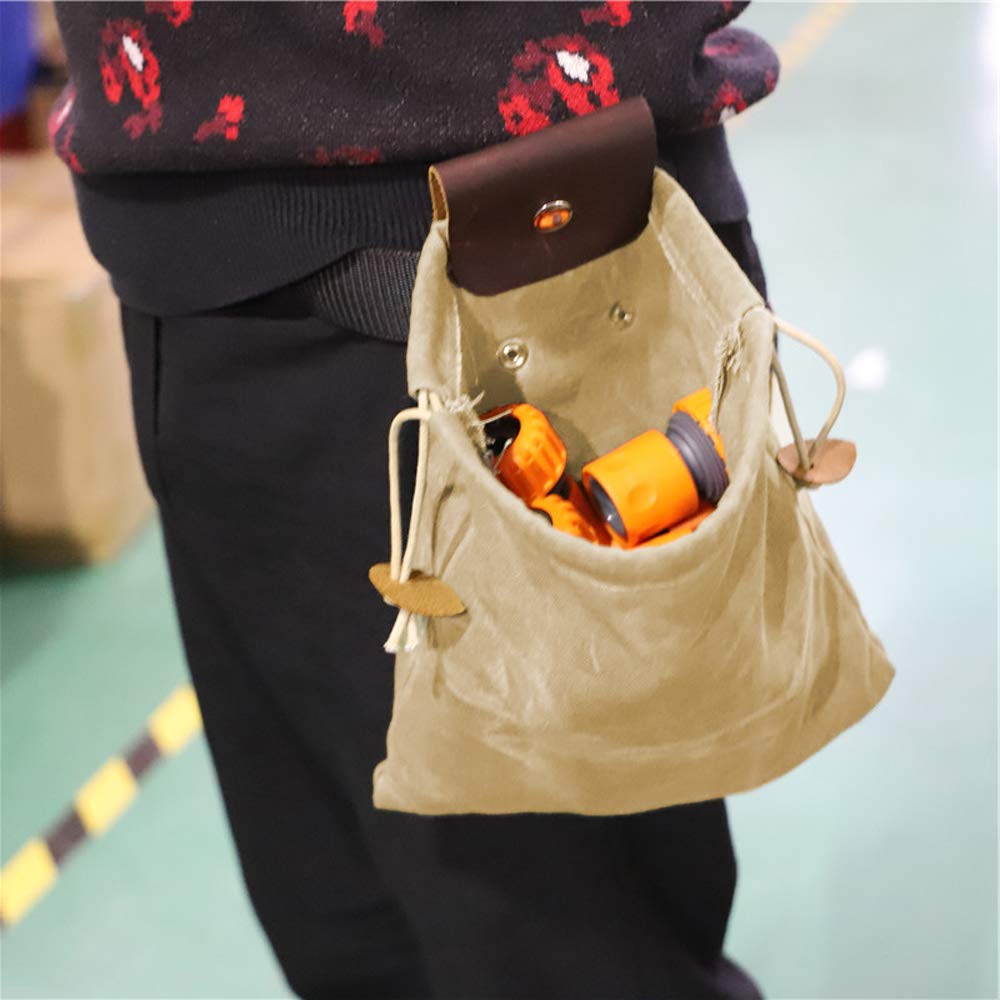 Płócienna torba na paszę na piesze wędrówki płócienna torba na paszę składane paczki pasów skórzany pasek biodrowy wisząca torba ręcznie robiona skórzana torba na pasek wodoodporna woskowana torba na skarby i muszle na zewnątrz Brązowy - obrazek 3