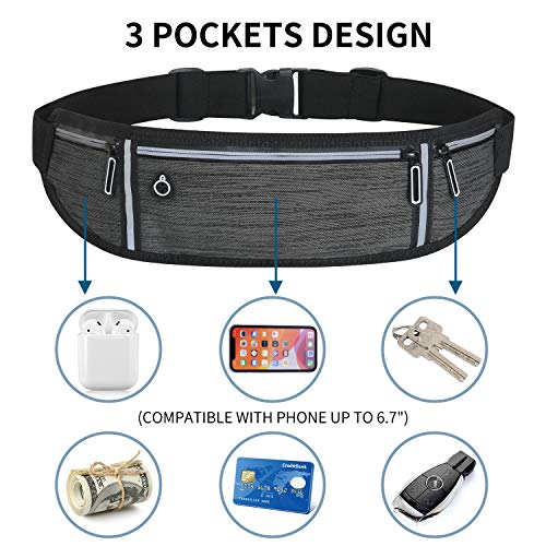 Pasek do biegania elastyczny pas biodrowy z paskami odblaskowymi torba na pas do joggingu 3 oddzielne kieszenie otwór na słuchawki do ćwiczeń na siłowni w podróży i na świeżym powietrzu - obrazek 6