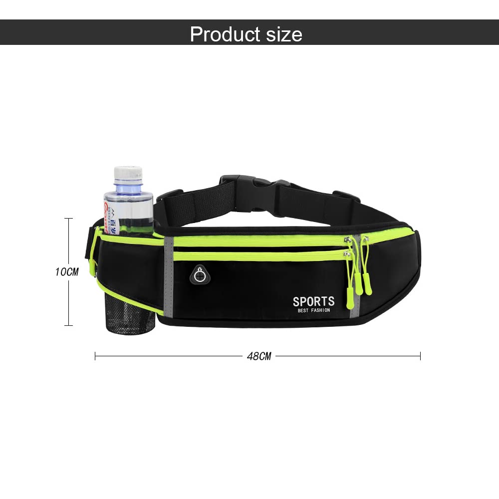 Pasek do biegania z uchwytem na telefon regulowany pas biodrowy z wodoodpornym opakowaniem na butelkę wody słuchawki bumbag o dużej pojemności do wędrówek biegania jazdy na rowerze mężczyzn kobiet ZIELONY Morden - obrazek 2