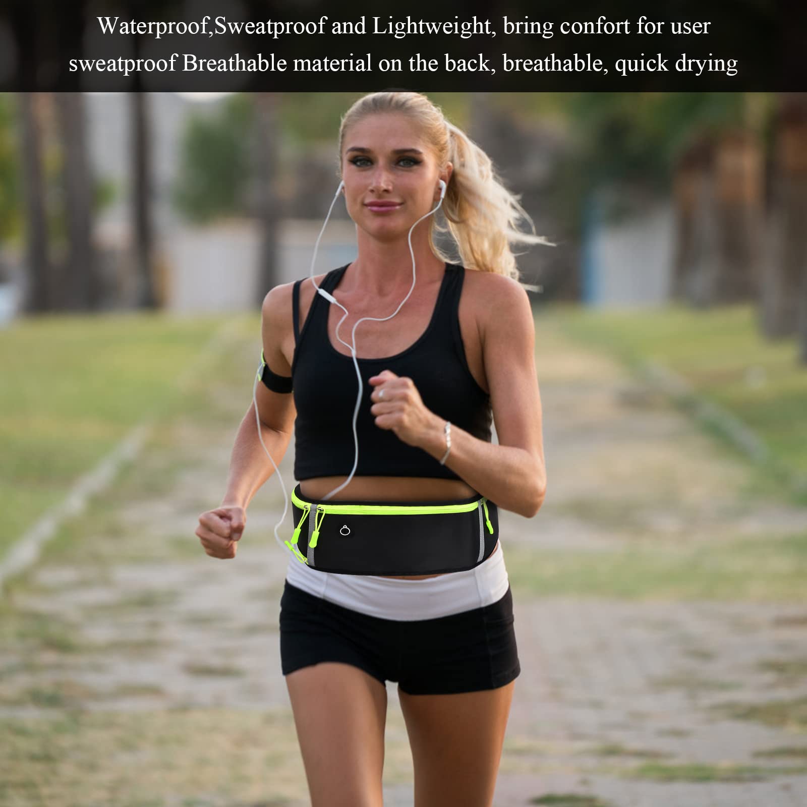 Pinsheng Torba na pasek do biegania na telefon komórkowy dla mężczyzn i kobiet wodoszczelna sportowa torba na biodra regulowana płaska torba do biegania na fitness w podróży czarny Sport - obrazek 4