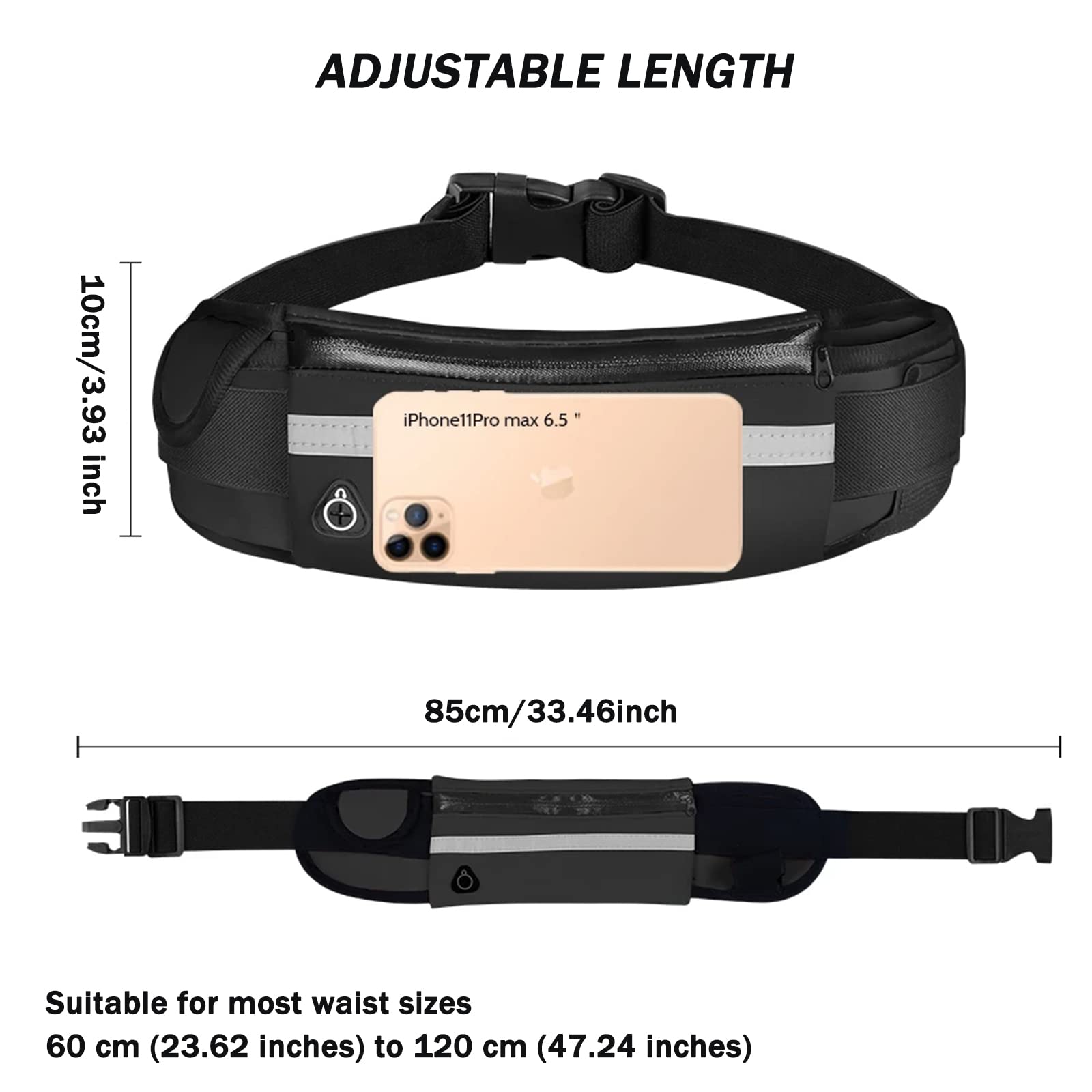 Pas Do Biegania Sportowa Lekka Torba Biodrowa z Uchwytem Na Butelkę Wody Pas Do Biegania z Regulowanym Elastycznym Paskiem Kieszeń Biodrowa z Otworem Na Słuchawki i Taśmą Odblaskową Na Noc Do Joggingu Fitnessu Jazdy Na Rowerze 2 Szt - obrazek 4