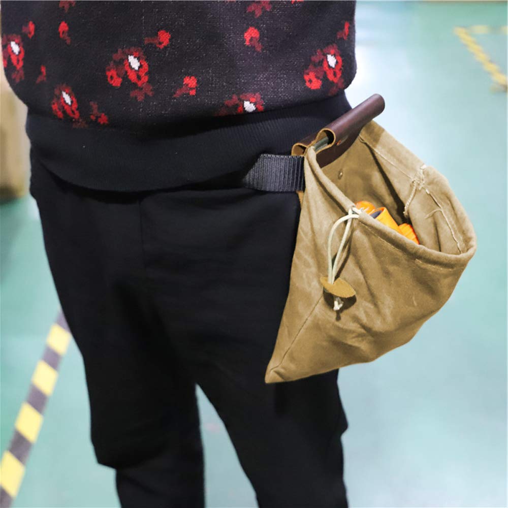 Płócienna torba na paszę na piesze wędrówki płócienna torba na paszę składane paczki pasów skórzany pasek biodrowy wisząca torba ręcznie robiona skórzana torba na pasek wodoodporna woskowana torba na skarby i muszle na zewnątrz Brązowy - obrazek 5