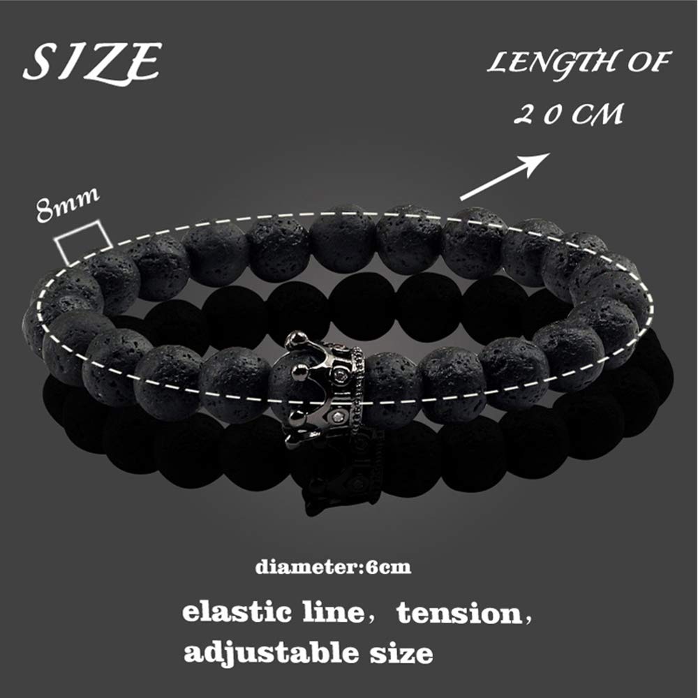 Bransoletka King and Queen Crown z naturalnego kamienia dla par, elast - obrazek 3