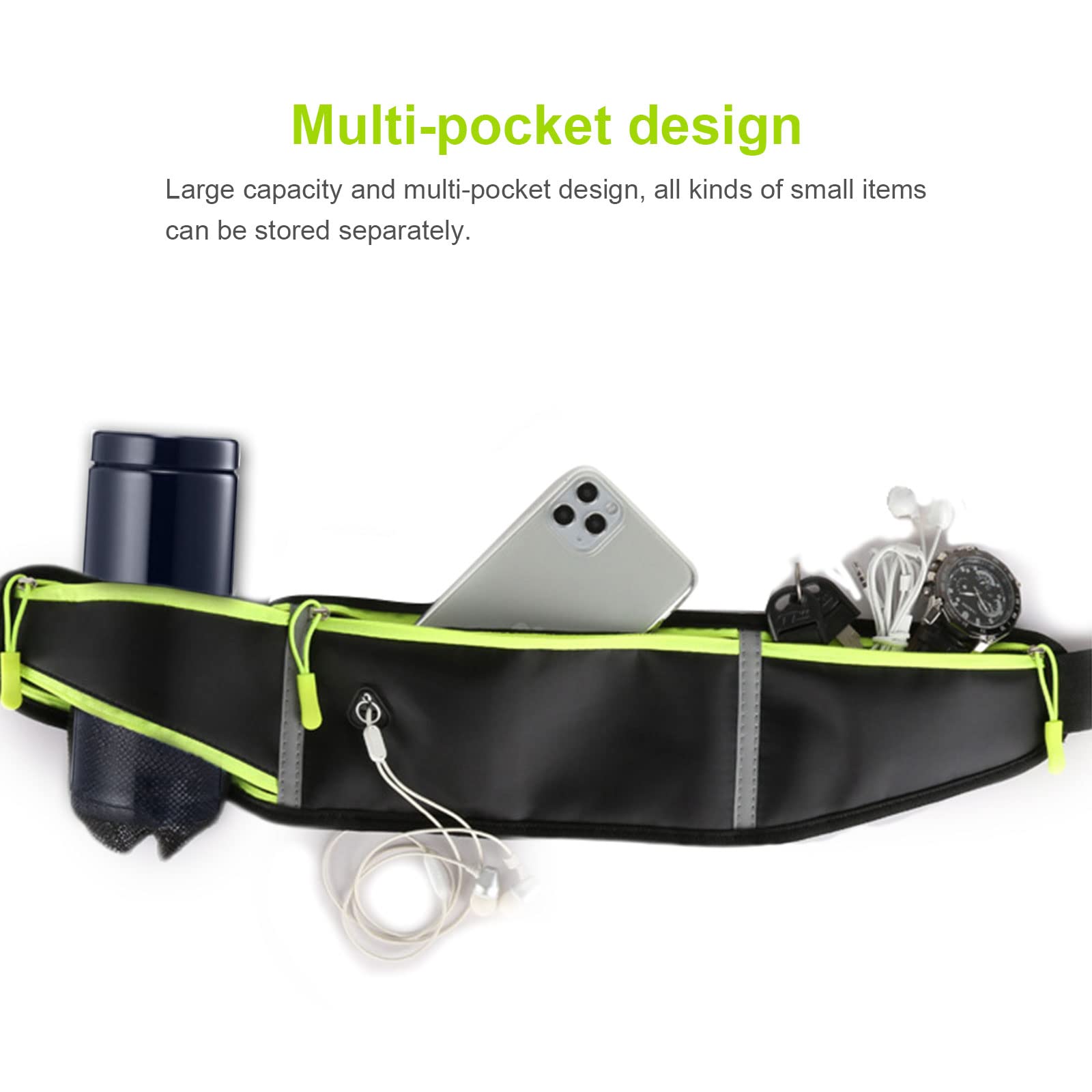 TSHAOUN 1 pasek do biegania z wodoodpornym regulowanym elastycznym paskiem regulowany pasek do biegania z odblaskowym paskiem odporne na pot talie torba do biegania na trening na siłowni w podróży i na świeżym powietrzu Czarny - obrazek 4