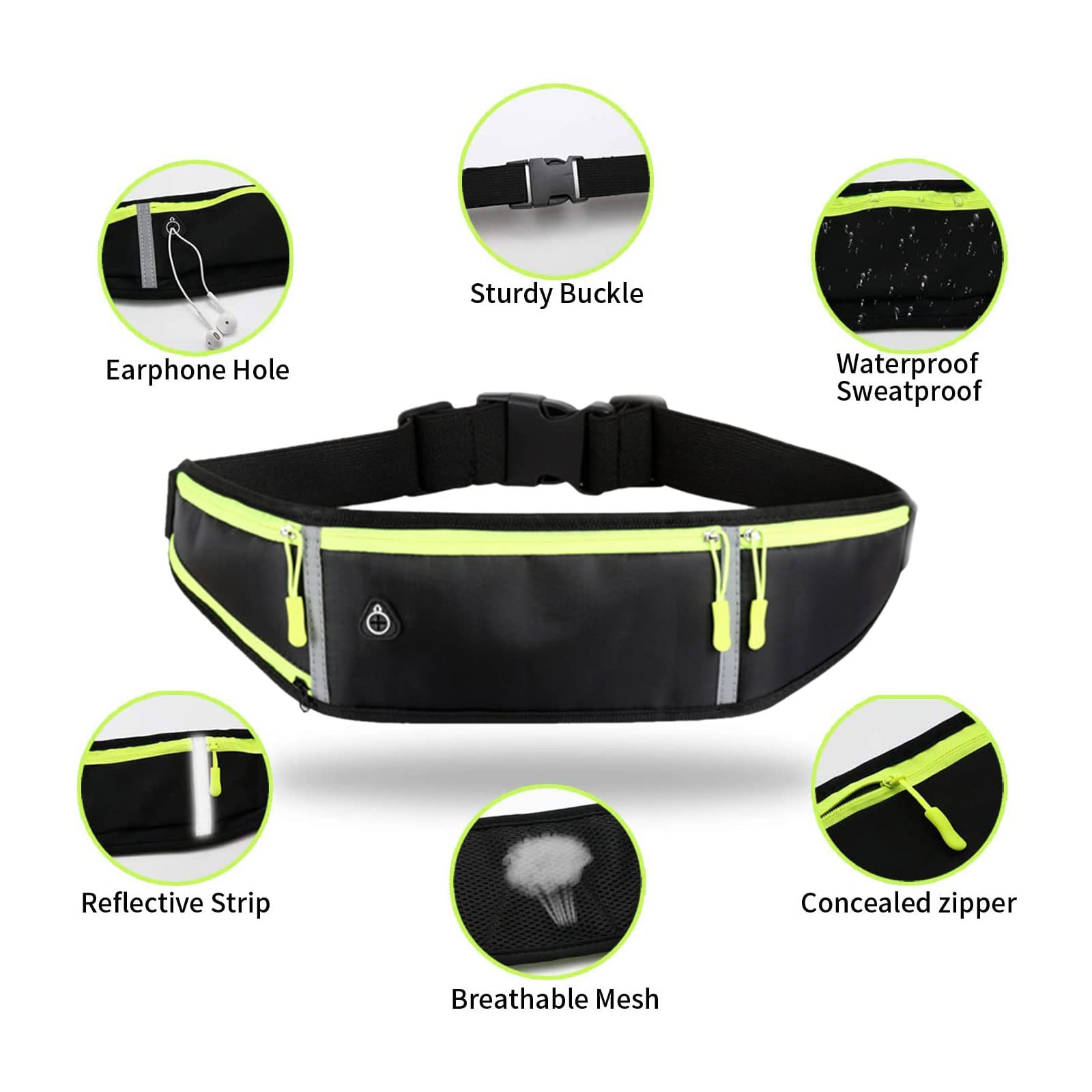 TSHAOUN 1 pasek do biegania z wodoodpornym regulowanym elastycznym paskiem regulowany pasek do biegania z odblaskowym paskiem odporne na pot talie torba do biegania na trening na siłowni w podróży i na świeżym powietrzu Czarny - obrazek 5