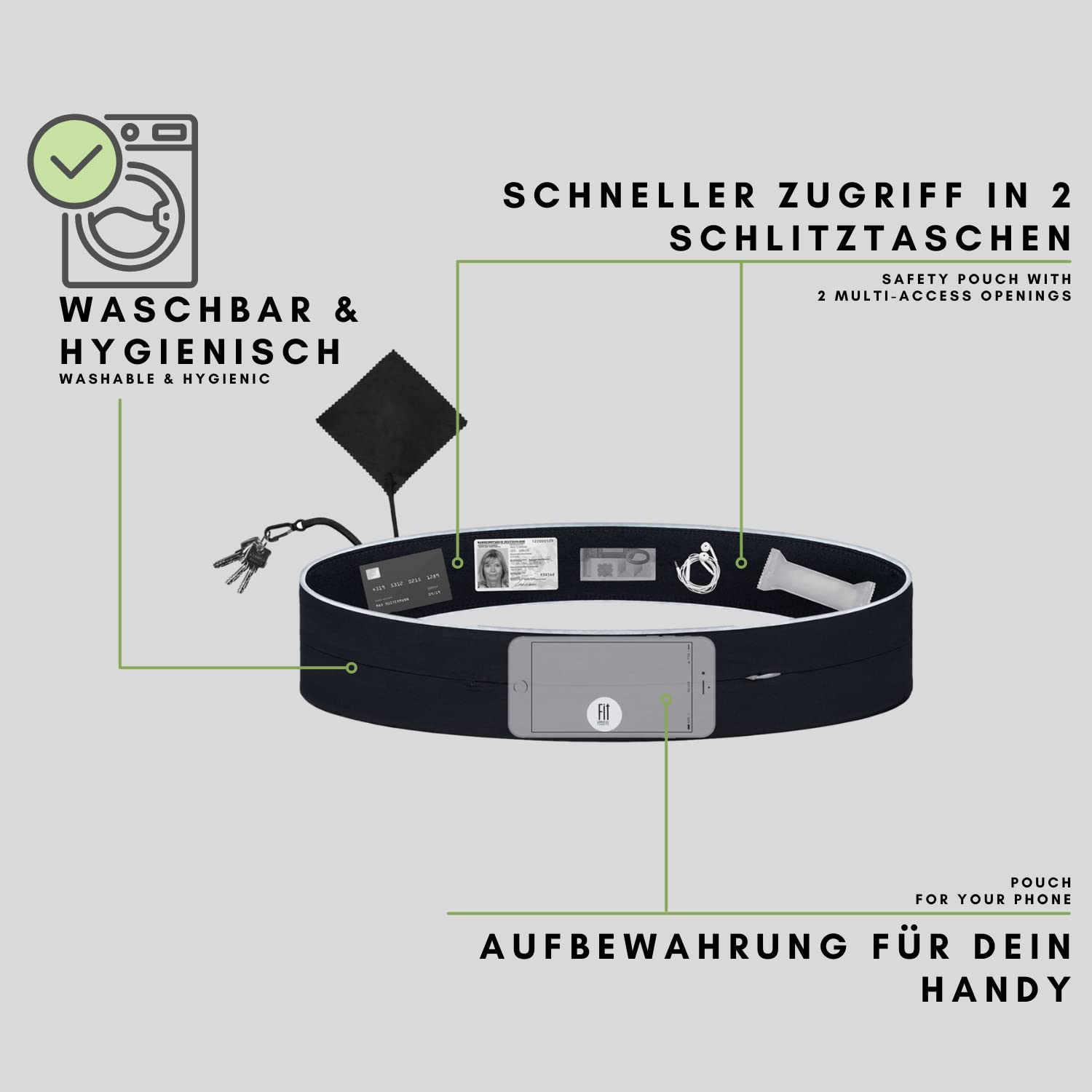 FitFeelsFun Pas sportowy na zamek błyskawiczny -Saszetka Kieszeń Nerka Pas biodrowy do biegania Jogging płaska kieszeń Pasek do sportu na telefon drobiazgi torebka biodrówka - obrazek 7