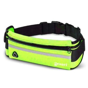 NEXERI Nerka Bum Bag | Regulowany Pas Sportowy do Biegania Nordic Walking | Przystosowany do Noszenia Smartfona 7" Otwór na Kabel Słuchawkowy | z Uchwytem na Butelkę 2 Kieszenie | Zielona