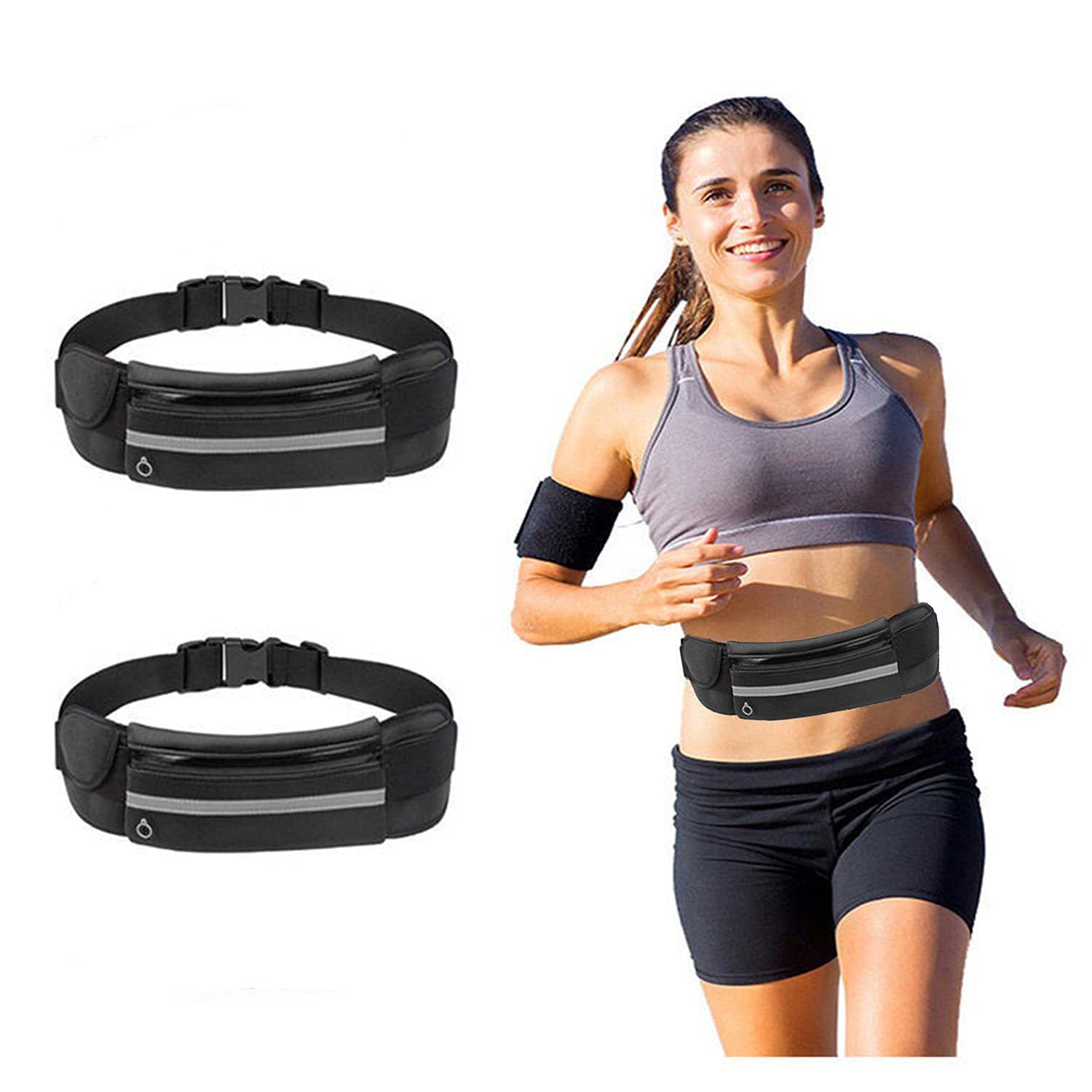 Youery 2 sztuki czarnych sportowych saszetek do biegania dla mężczyzn i kobiet sportowa saszetka na brzuch wodoszczelna nadaje się do biegania wędrówek jazdy na rowerze wspinaczki. - obrazek 4