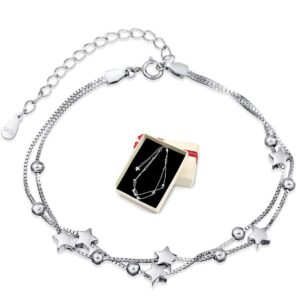 Elegancka damska bransoletka srebro 925 z gwiazdkami - podwójna warstwa, regulowana, w opakowaniu