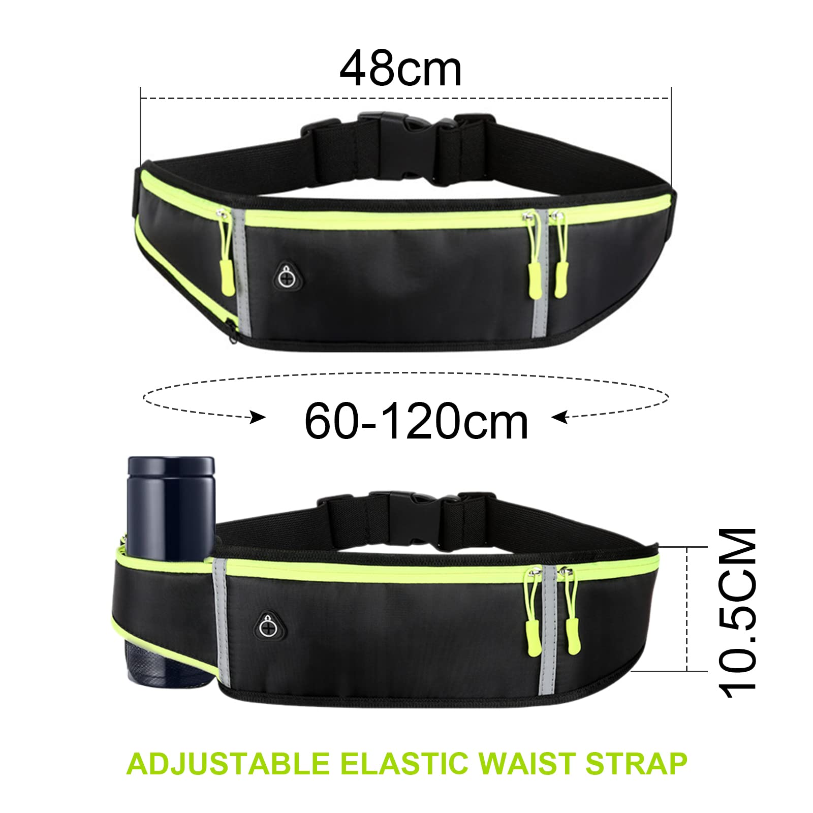 TSHAOUN 1 pasek do biegania z wodoodpornym regulowanym elastycznym paskiem regulowany pasek do biegania z odblaskowym paskiem odporne na pot talie torba do biegania na trening na siłowni w podróży i na świeżym powietrzu Czarny - obrazek 7