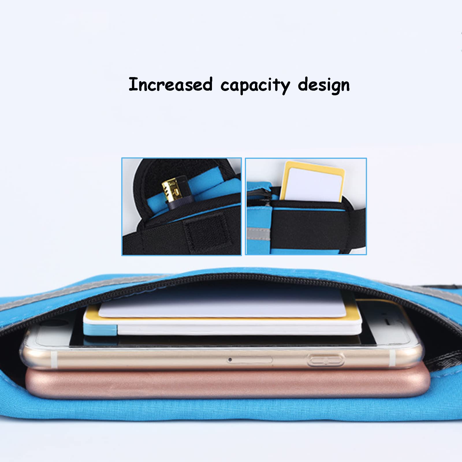 Pasek do biegania na telefon komórkowy damski męski regulowany pasek do biegania z zamkiem błyskawicznym oddychający do joggingu fitnessu jazdy na rowerze podróży i aktywności na świeżym powietrzu (niebieski i pomarańczowy) niebieski i pomarańczowy. - obrazek 6