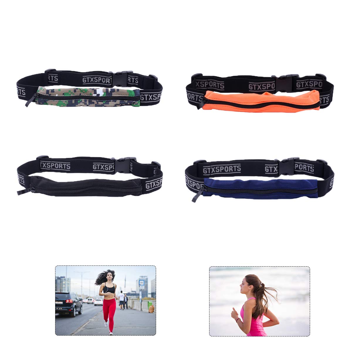 Qiundar sportowa saszetka na biodra 4 sztuki sportowa saszetka do biegania na telefon komórkowy dla mężczyzn do biegania podróży (czarna granatowa pomarańczowa kamuflażowa)