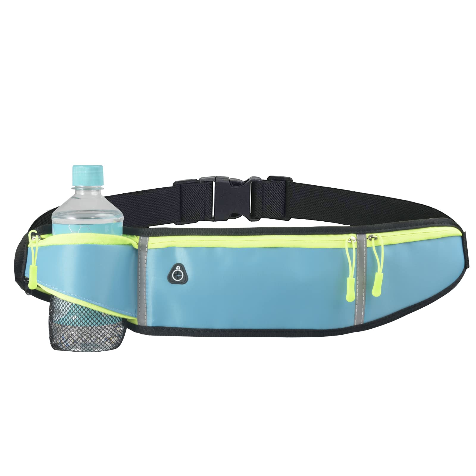 Pasek do biegania z butelką do picia dla kobiet i mężczyzn wodoszczelny regulowana kieszeń na brzuchu lekki pasek do biegania na telefon komórkowy 66 cala do uprawiania sportu fitnessu biegania wspinaczki górskiej niebieski Einheitsgröße