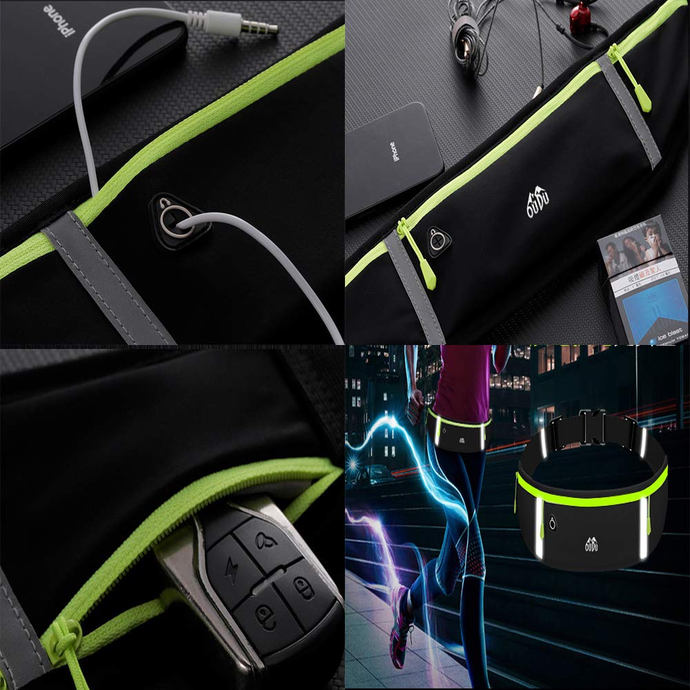YueMing Bumbag pas do biegania wodoodporny odblaskowy 3 kieszenie zapinane na zamek błyskawiczny regulowana torba na pas na rower z gniazdem słuchawkowym do joggingu dla psa na podróż wakacje kemping wspinaczkę piesze wycieczki na zewnątrz mężczyźni kobiety - obrazek 4