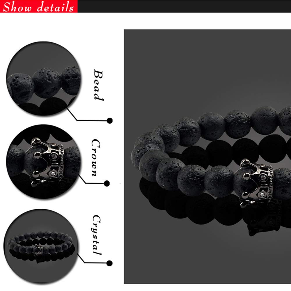 Bransoletka King and Queen Crown z naturalnego kamienia dla par, elast - obrazek 4