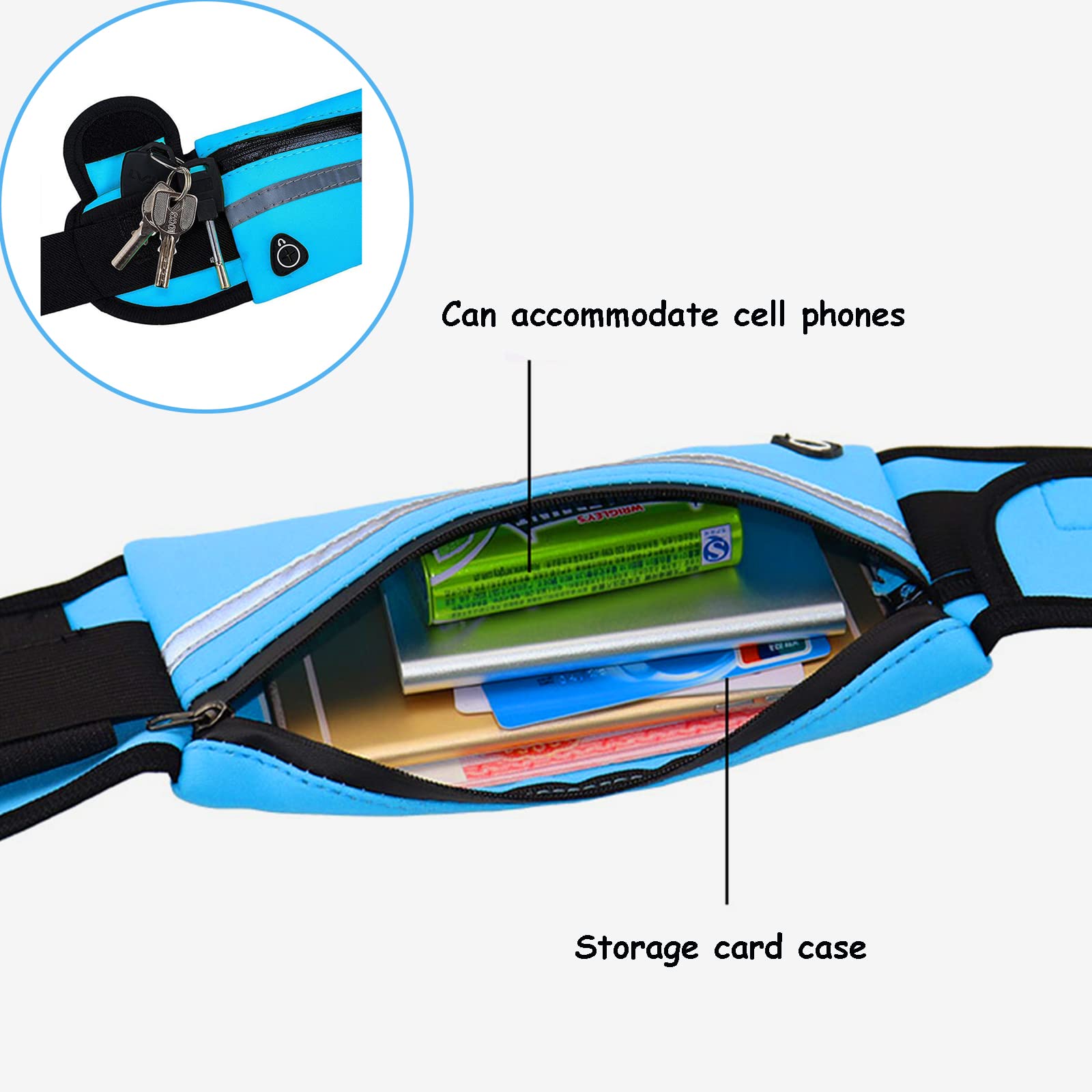 Pasek do biegania na telefon komórkowy damski męski regulowany pasek do biegania z zamkiem błyskawicznym oddychający do joggingu fitnessu jazdy na rowerze podróży i aktywności na świeżym powietrzu (niebieski i pomarańczowy) niebieski i pomarańczowy. - obrazek 5