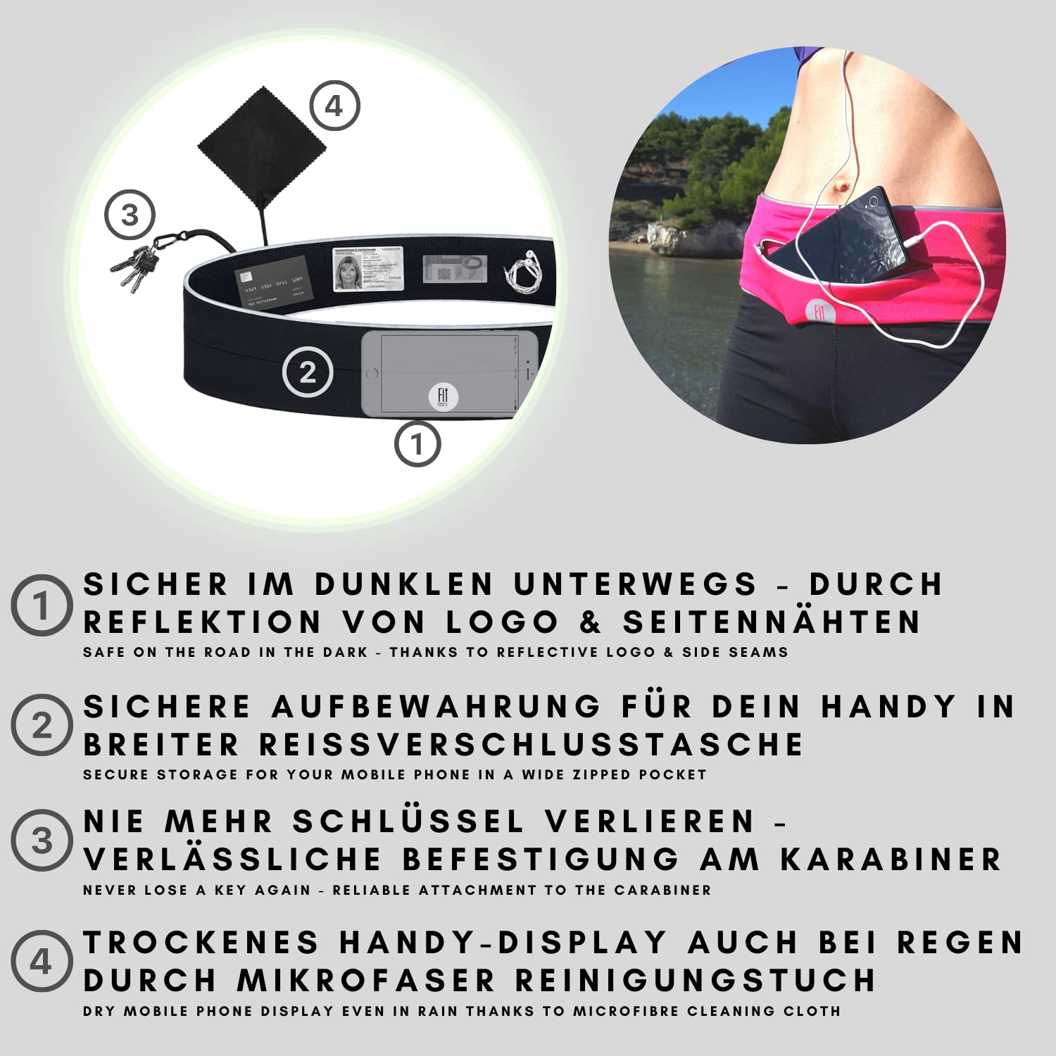 FitFeelsFun Pas sportowy na zamek błyskawiczny -Saszetka Kieszeń Nerka Pas biodrowy do biegania Jogging płaska kieszeń Pasek do sportu na telefon drobiazgi torebka biodrówka - obrazek 6