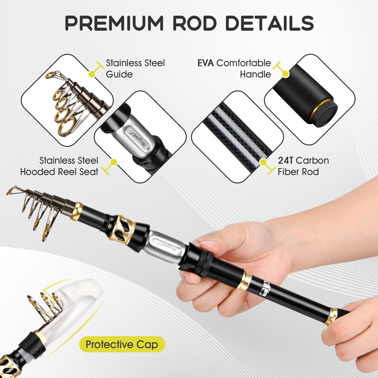 Zestaw wędki Magreel: Teleskopowa wędka z kołowrotkiem, żyłką i akcesoriami do wędkowania na słonej wodzie - obrazek 8