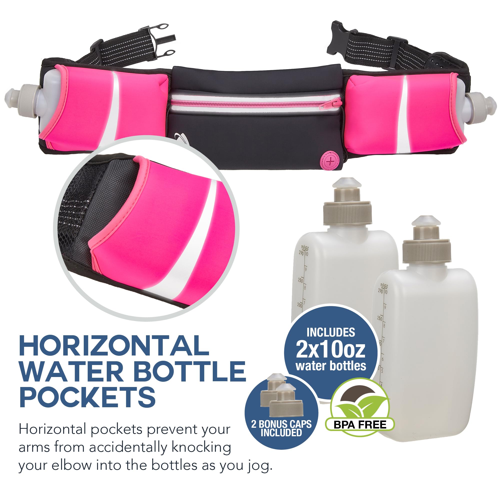 Sportowy pas do biegania - 2 305 ml butelki na wodę duża kieszonka na nerkę pasuje do wszystkich telefonów i portfela zapięcia na szelkach regulowany jeden rozmiar pasuje do wszystkich pasków klips na klucze odblaskowy 360° - niebieska prędkość skrzydła - obrazek 5