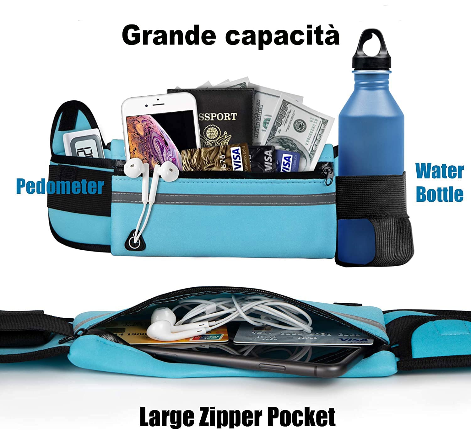 Talii Bieganie Mężczyźni Torba Sportowa Pas Podróży Wyścigi Drzwi Pieniądze dla Mody Talii Elegancki Torba Do Biegania FitnessWyścigiJazda Na Rowerze i Podróży Regulowany Elastyczny Pasek Niebieskie niebo - obrazek 6