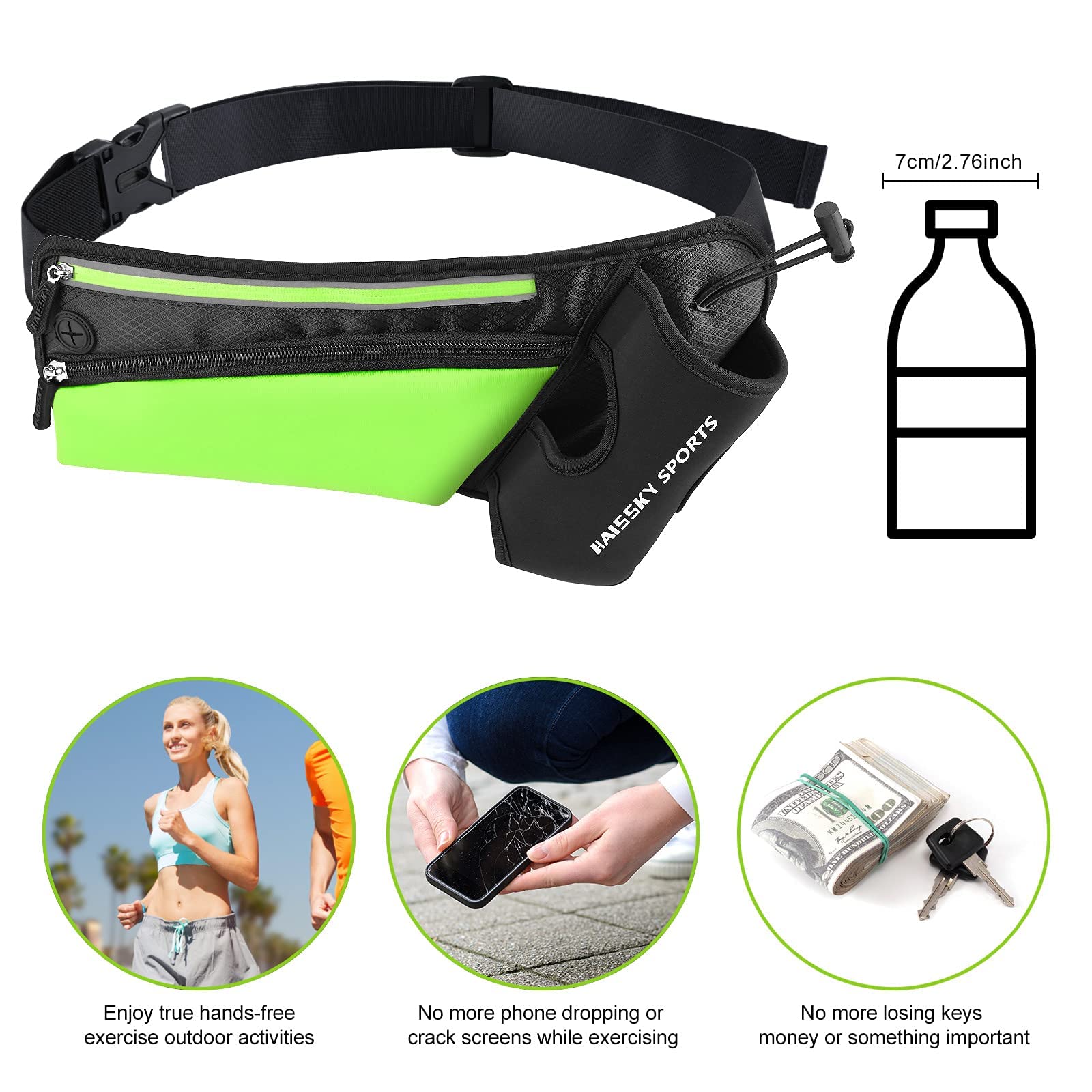 Haissky Pas do biegania z uchwytem na butelkę wody, fitness, wodoodpor - obrazek 7